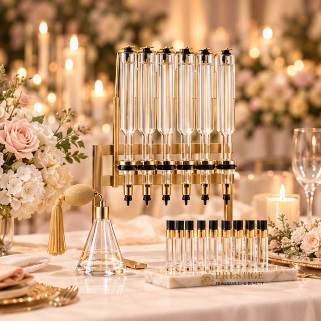 Elegant wedding reception with fragrance bar